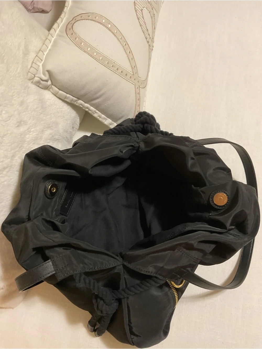 See By Chloe Flo- Black Nylon Shoulder Bag with Gold Ring Charm - Picture 12 of 13